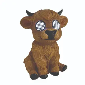 Mot0876 Enchanted Garden 9 Inch Brown Resin Solar Led Highland Cow With Animated Eyes Lawn Statue Decor