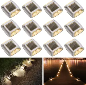 Dl032asw Etetale Solar Driveway Lights 12 Pack Powered Ip68 Waterproof Dock 4 Led