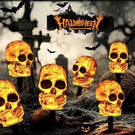 Fs-98881 Fathisooc 5 Pcs Solar Skeleton Halloween Skull Pathway Lights Multiple Colors