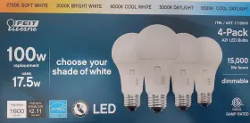 1715918  Feit Electric Selectable Color A21 Led Bulb 4-pack 17.5w 100w Replacement E26 Base Energy Star