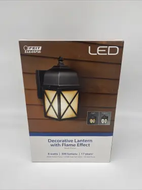 Lan13 Feit Electric Lan13/2wy/blk Decorative Lantern Outside Porch Light With Flame Effect