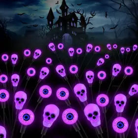 Fensan 762716458727 Solar Lights Outdoor Halloween Decorations Eyeball Purple 4packs