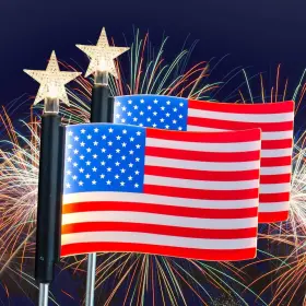 Fl002-2flag-2pc Flumy 2024 2pack Solar American Flag Lights Ip65 Waterproof Red White Blue