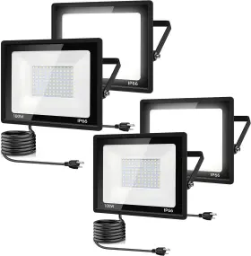 100w Garageangle 445039677664 4pack Led Flood Light Outdoor Work 11000lm With 6ft Us Plug Ip