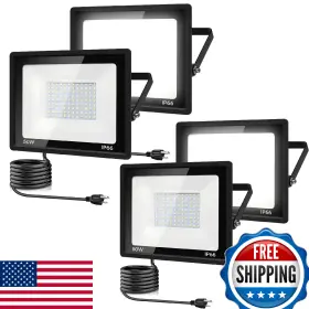 B0crpj1cbp Garageangle 4pk 50w Led Flood Light Outdoor 5500lm 6ft Cord Ip66 Waterproof