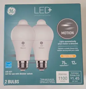 Ge 043168529563 Led Motion Sensor A21 Bulbs 12w Warm White Outdoor Lights 2 Pack