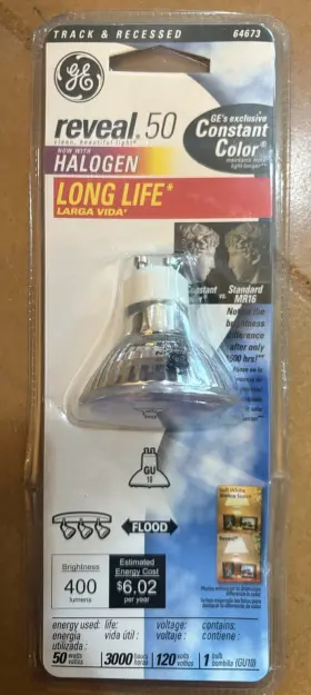 Ge 043168646734 General Electric Reveal 50 Halogen Indoor Floodlight 50w 400 Lumens 1 Bulb New