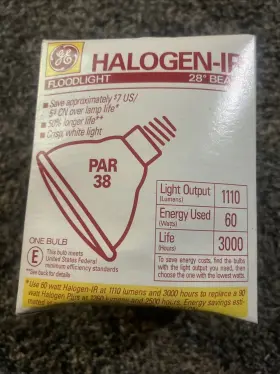 Ge 043168900720 Halogen-ir Flood Light 40 Beam Par 38 60 Watt Ge 043168900720 Halogen-ir Flood Light 40 Beam Par 38 60 Watt