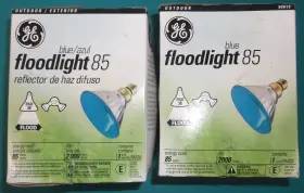 90619 Ge Halogen Floodlights 85 Watts Par 38 Blue 2 Pack New Old Stock Flood Outdoor