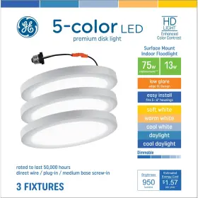 B0chfxjn6l Ge Led Surface Mount Indoor Floodlight 15w 5-colors 3 Pack
