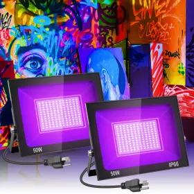 Giguelove 732688198327 2 Pack 144 Led 50w Blacklight Ip66 Waterproof Black Lights For Glow Party. G