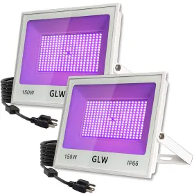 H06062 Glw 2 Pack 150w Led Black Light Blacklight Flood With Plug Ip66 Waterpr
