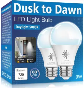 Gonhom 445020323358 2 Pack Dusk To Dawn Light Bulbs Outdoor 5000k-daylight 720lm 9w 60w Equivalen
