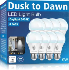 B5-bulb-dtd-5000k-8 Gonhom 8 Pack Dusk To Dawn Light Bulbs Outdoor 5000k-daylight 720lm 9w 60w Equivalen