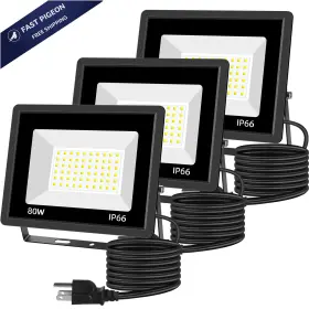 Qy008 Gopretty 80w Led Floodlights 3 Pack Super Bright Exterior 80w-3pack Black