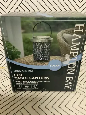 Hampton Bay 842674051328 15 Lumens Led Medium Metal Outdoor Solar Table Lantern 1pack