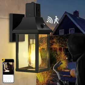 C004-jk  Hihuos Porch Light With Security Camera Built In Dusk To Dawn Outdoor Lighting