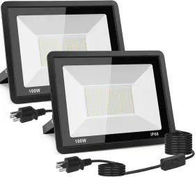 100w Hongde 744110900484 2-pack Led Flood Light Outdoor 10000lm Bright Plug-in Lights With Sw
