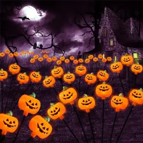 Hua-17 Huacenmy Halloween Decorations Outdoor 2 Pack Solar Pumpkin Stake Orange