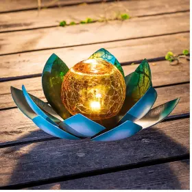 Lhd-b003-zf Huaxu Solar Light Outdoor Garden Decor Blue Metal Crackle Globe Glass