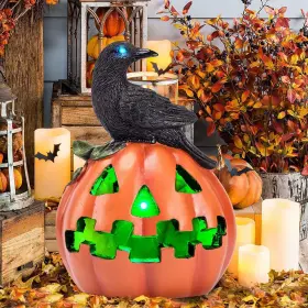 Hy1226-c2 Huyieno Solar Halloween Pumpkin Decoration With Crow Powered