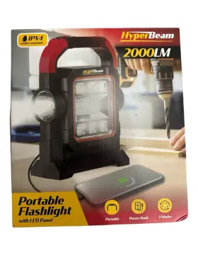 Hyber Beam 021331126153 Portable Flashlight With Led Panel 2000lm Water Resistant Power Bank