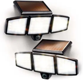 Es06573g Hzs 2-pack Security Solar Triple Head Flood Light 3500k 1000 Lumens Adjustable Angle