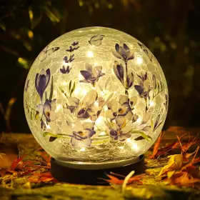 S-003 Idealxmas Glass Solar Globe Lights Outdoor Waterproof Cracked Ball Orb White