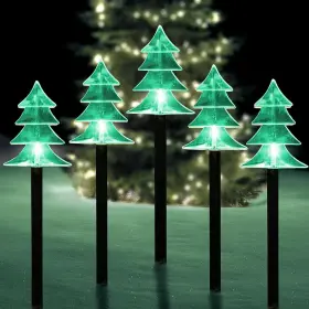 5pcs-green-tree Illuminew 767552835206 Christmas Solar Pathway Lights Set Of 5 Waterproof