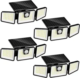 156b-4-1 Incx Solar Motion Sensor Lights Outdoor 3 Heads Security Powered 4 Pack