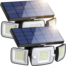 Il-sfl-2p Intelamp Solar Flood Lights - 2 Pack 6000mah 1200lm Dual Motion Sensor Security