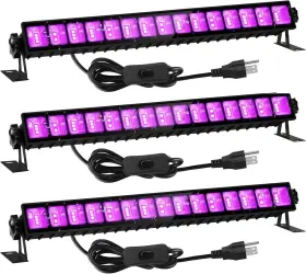 Isuerfy 445029985915 3 Pack Ip66 Waterproof 36w Led Black Light Bar Blacklight Flood With Plug