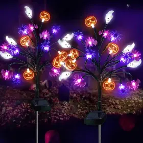 Jcs055 Janchs 2 Pack Solar 3d Pumpkin Bat Ghost Spider Pathway Lights Multicolor