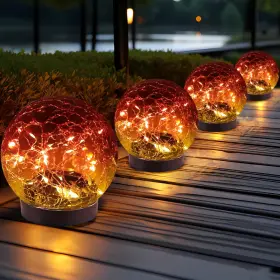 Guo-xbq-3 Jkimk Solar Globe Lights Outdoor Waterproof - Cracked 4 Globes Gradient Red