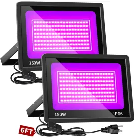 Jm-tgd-150w-2p-uv Jngmair 150w Black Lights Ip66 Blacklight Flood Light With Switch Plug 6ft Cord
