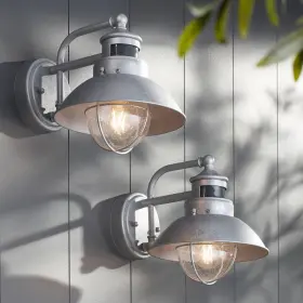 1n591 John Timberland Industrial Outdoor Barn Lights Set Of 2 Metal Motion Sensor 9 Inch Glass Exterior