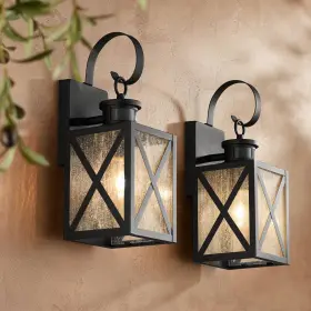 John Timberland 736101012733 Outdoor Wall Light Fixtures Set Of 2 Black 14 1/2 Inch Motion Sensor For Porch Patio
