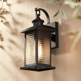 Jf-1708010 John Timberland Cameron Mission Outdoor Wall Light Fixture Textured Black Dusk To Dawn 13 3/4 Inch