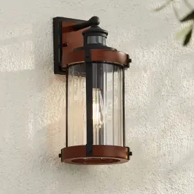 Jf2019010mp John Timberland Stan Rustic Outdoor Wall Light Fixture Dark Wood Black Motion Sensor 15 1/2 Inch