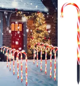 Joiedomi 810029962247 12 Pcs Christmas Solar Candy Cane Pathway 16 Inch Warm Light