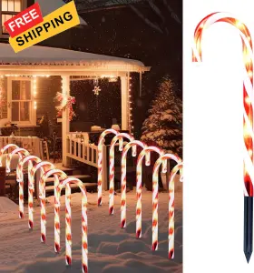 Joiedomi 840165814759 12 Pcs Christmas Candy Cane Pathway Markers Inches Warm White