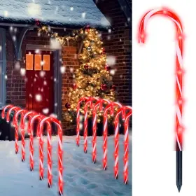 Joiedomi 840332668307 12 Pcs Christmas Candy Cane Pathway Markers 17 Inch Red Light