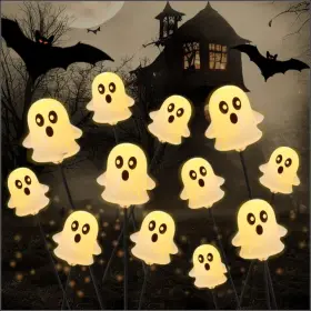 17566 Joyin Halloween Decorations Outdoor Solar Cute Ghost Lights 2 Pcs Warm White