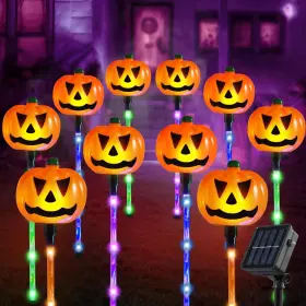 17652 Joyin 10 Pcs Halloween Solar Pumpkin Pathway Lights Decorations Multicolor
