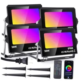 Fbaus-luk203099 Jurtmy Smart Led Flood Lights Outdoor 4 In 1 400w Equiv Rgbw Spotlight