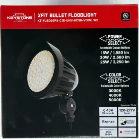 Kt-fled25ps-c1e-unv-8csb-vdim Keystone 25w Led Bullet Floodlight With Photocell Power Select Color