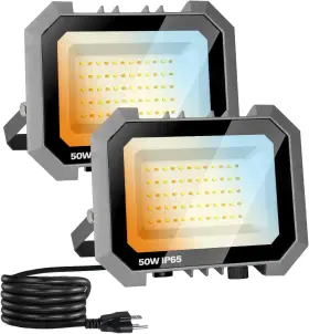 3cct Leddictive 313050031086 2 Pack 50w Led Flood Lights Outdoor 3000/4000/6000k Selectable 5000lm Floo