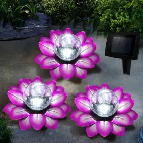 Lewis&wayne 768825388818 Solar Garden Lights Outdoor 3 Pcs Purple Lotus Flower