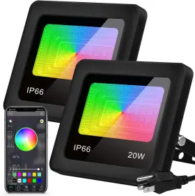 Lighting 313040497465 20w 2-pack Led Rgb Floodlight App Bluetooth Control Outdoor/indoor Dimmable Rgbw