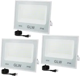 Lighting 445002733779 Led Flood Lights 60w 3 Pack 6000lm Super Bright Floodlight Ip66 Waterproof Outd